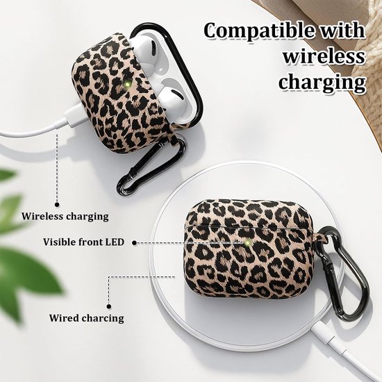 Hoes case compatibel met AirPods Pro 2, AirPods Pro, luipaardpatroon, case van siliconen, schokbestendig, met sleutelhanger, compatibel met Apple AirPods Pro 2nd/1e generatie case — afbeelding 3