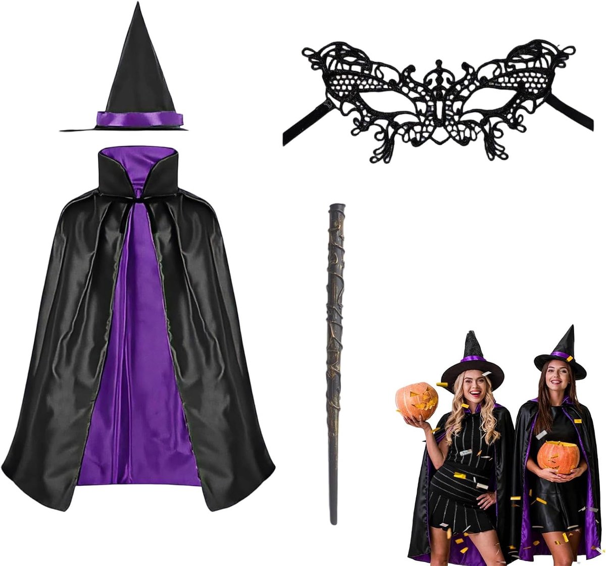 Heksenmantel met Hoed en Accessoires – Omkeerbare Cape voor Kinderen