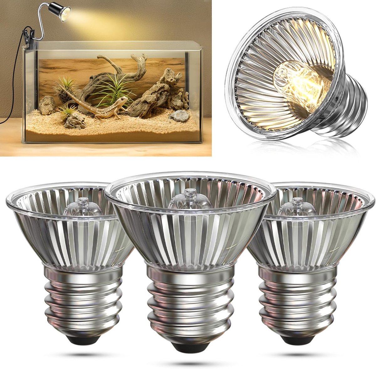50W Reptielenwarmtelamp, E27 UVA/UVB Turtle Lamp, AC220-240V Dimbare Verwarming, 4 Stukken