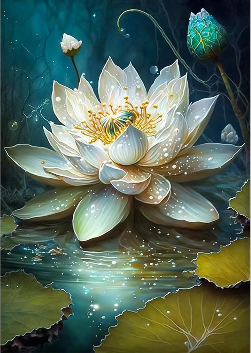 5D Diamond Painting Kit Witte Lotus Diamant Kunst voor Volwassenen