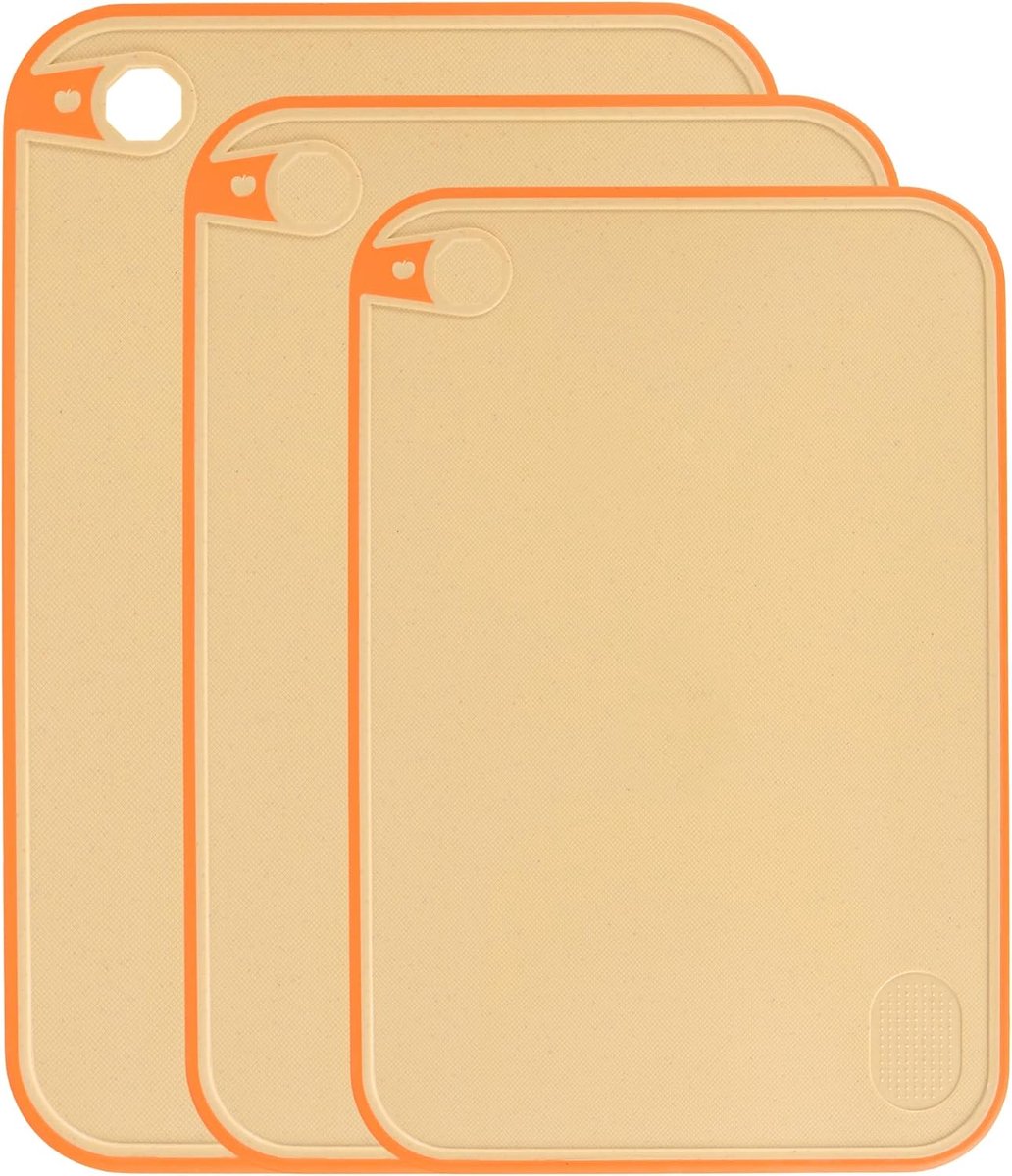 3-delige snijplank tarwestro, ontbijtplank 30/36/41 cm oranje