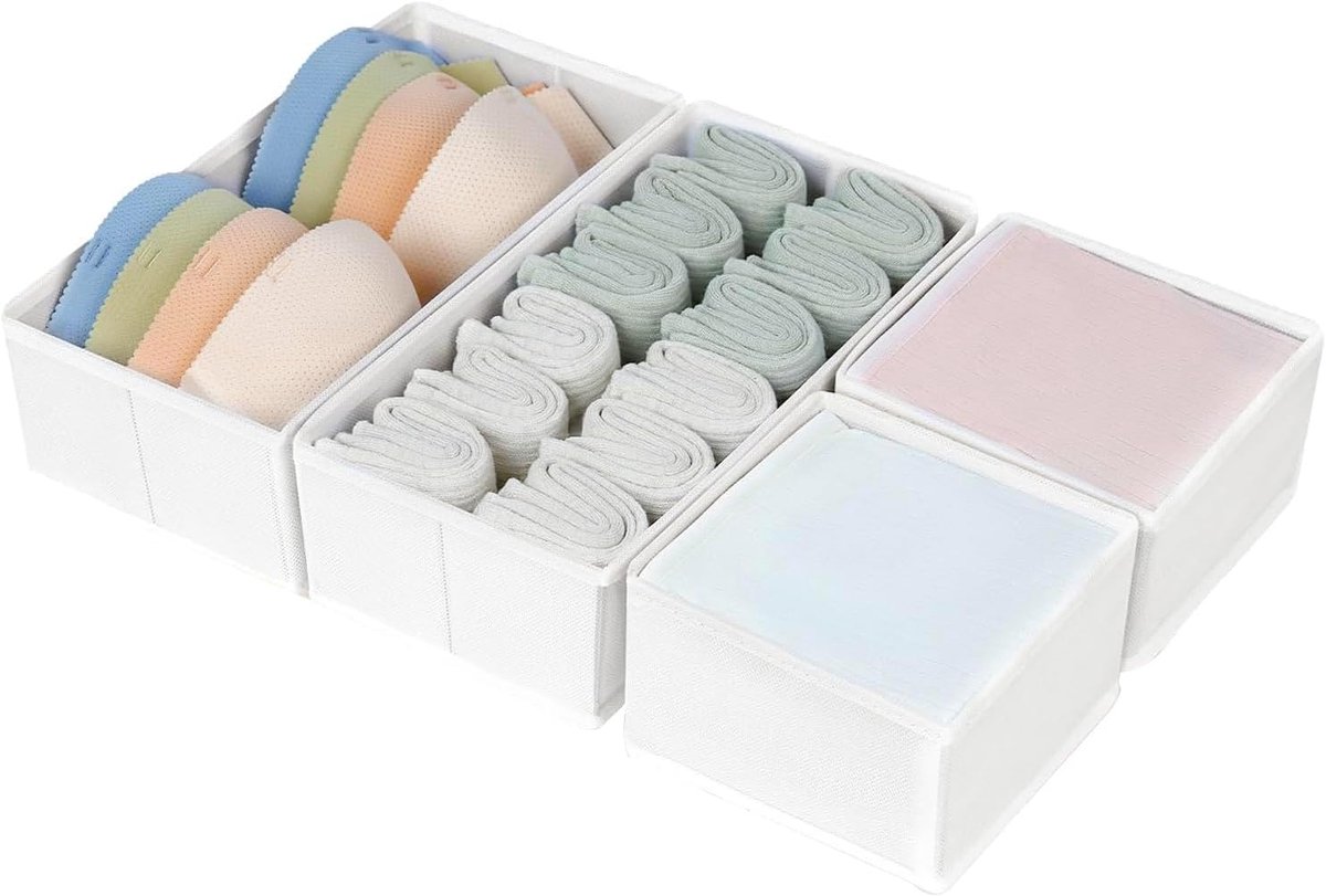 Lade Organizer Laden Organisatiesysteem - Sokken Organizer Opvouwbare Kast Organizer, Kledingkast Organizer voor Sokken, Stropdassen, Riemen, 4 Stuks (Wit)