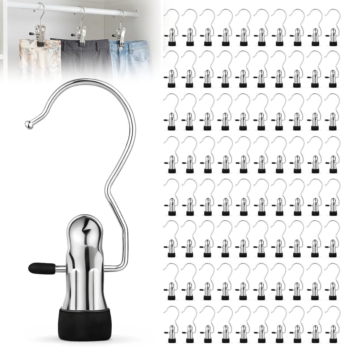 80 stuks klemhaken roestvrij staal: antislip mini-kleerhangerklemmen