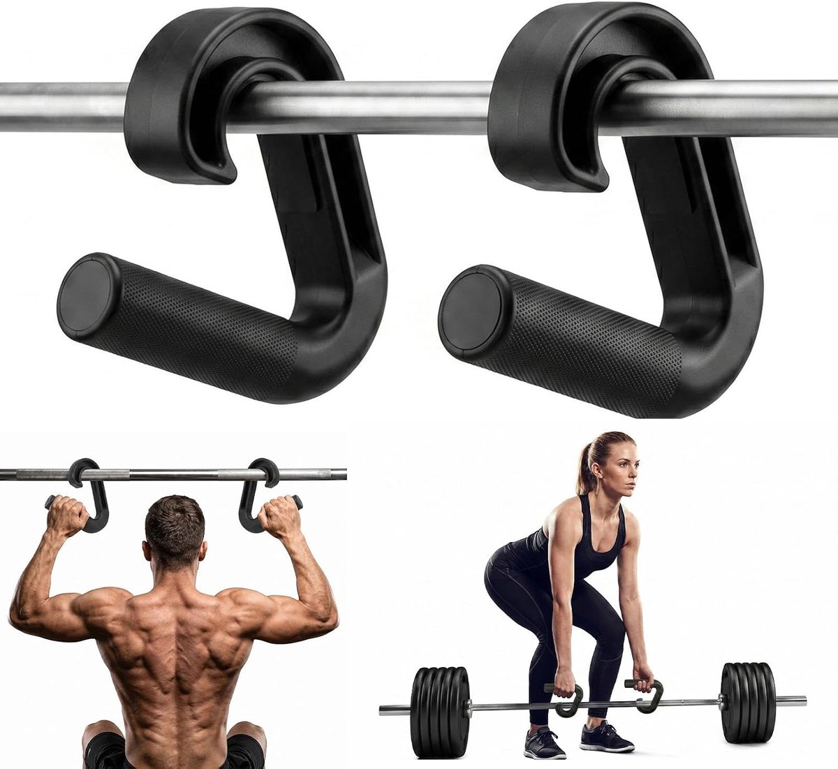 2 stuks Double D fitnessgrepen, 90 graden haken, optrekgrepen