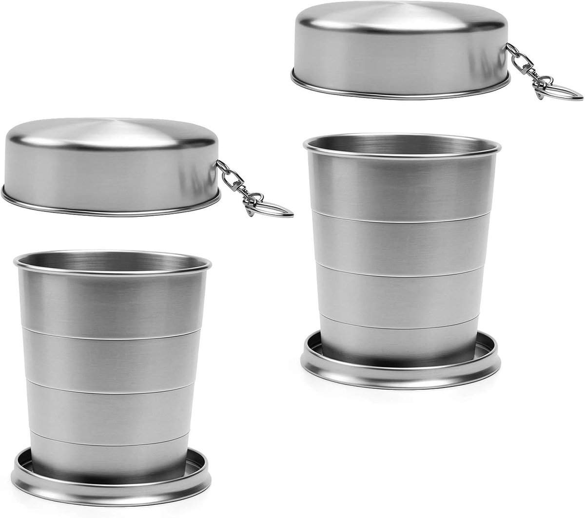 2 stuks roestvrijstalen vouwbekers, 250 ml, opvouwbare beker, campingbeker met deksel en haken, voor outdoor, kamperen, reizen en wandelen