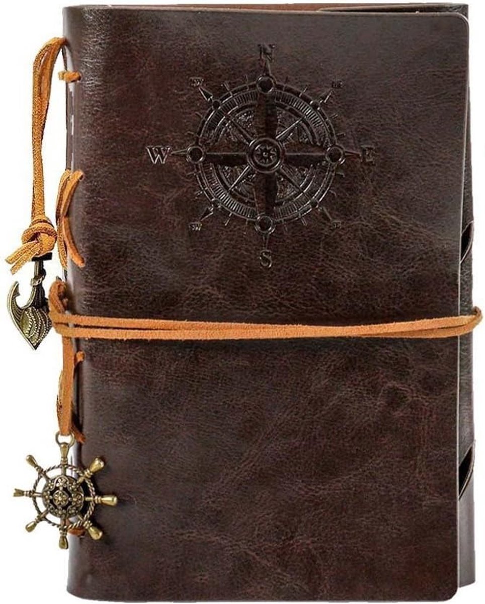 SnelShoppen - Travel Journal Retro Notitieboek, Navulbaar Spiral Binding, Klassiek Gegraveerd, 160 Lege Pagina's, Kraft Papier, Retro Pendants voor Re