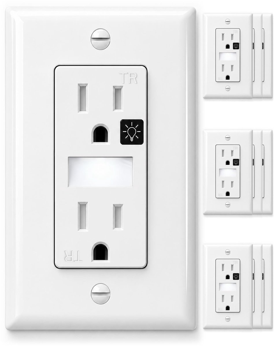 SnelShoppen - Witte stopcontacten met nachtlampje, 15 Amp 125 Volt wandcontactdoos, decoratieve elektrische muuruitlaat met afdekkingen, 10 stuks voor