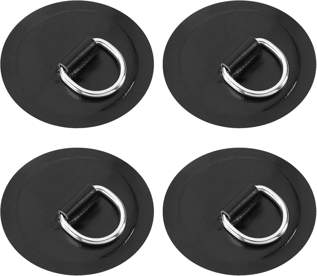 SnelShoppen - 4Pcs D-Ring Patches voor Kayak en Paddleboard - PVC D-Ring Pads voor Inflatable Boot, Canoe en Surfboard - 10.2cm Zwart - Duurzame Acces