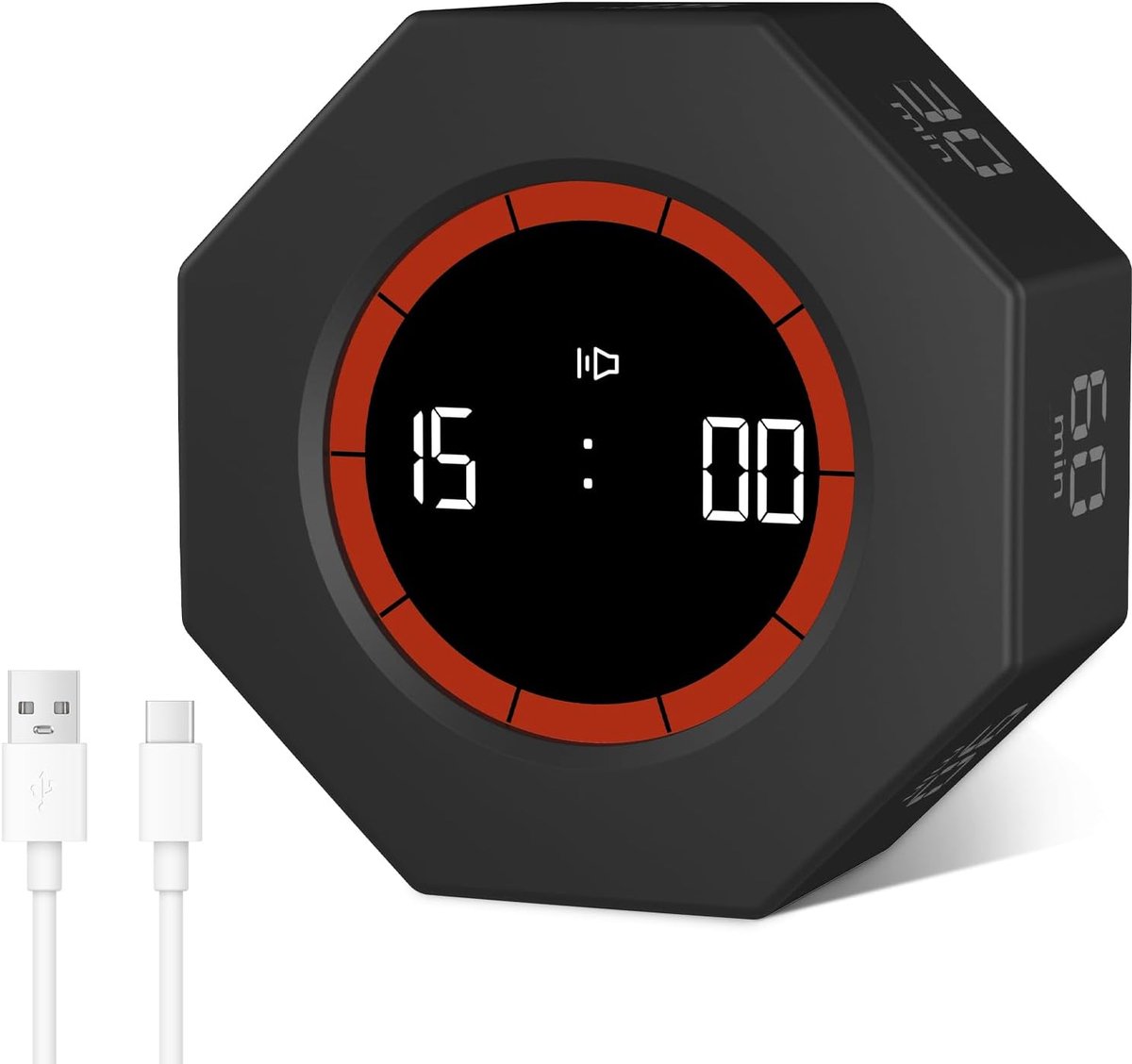 Cube Timer, Octagon Rotatie Pomodoro Timer, 1/3/5/15/30/60/90 Minuten