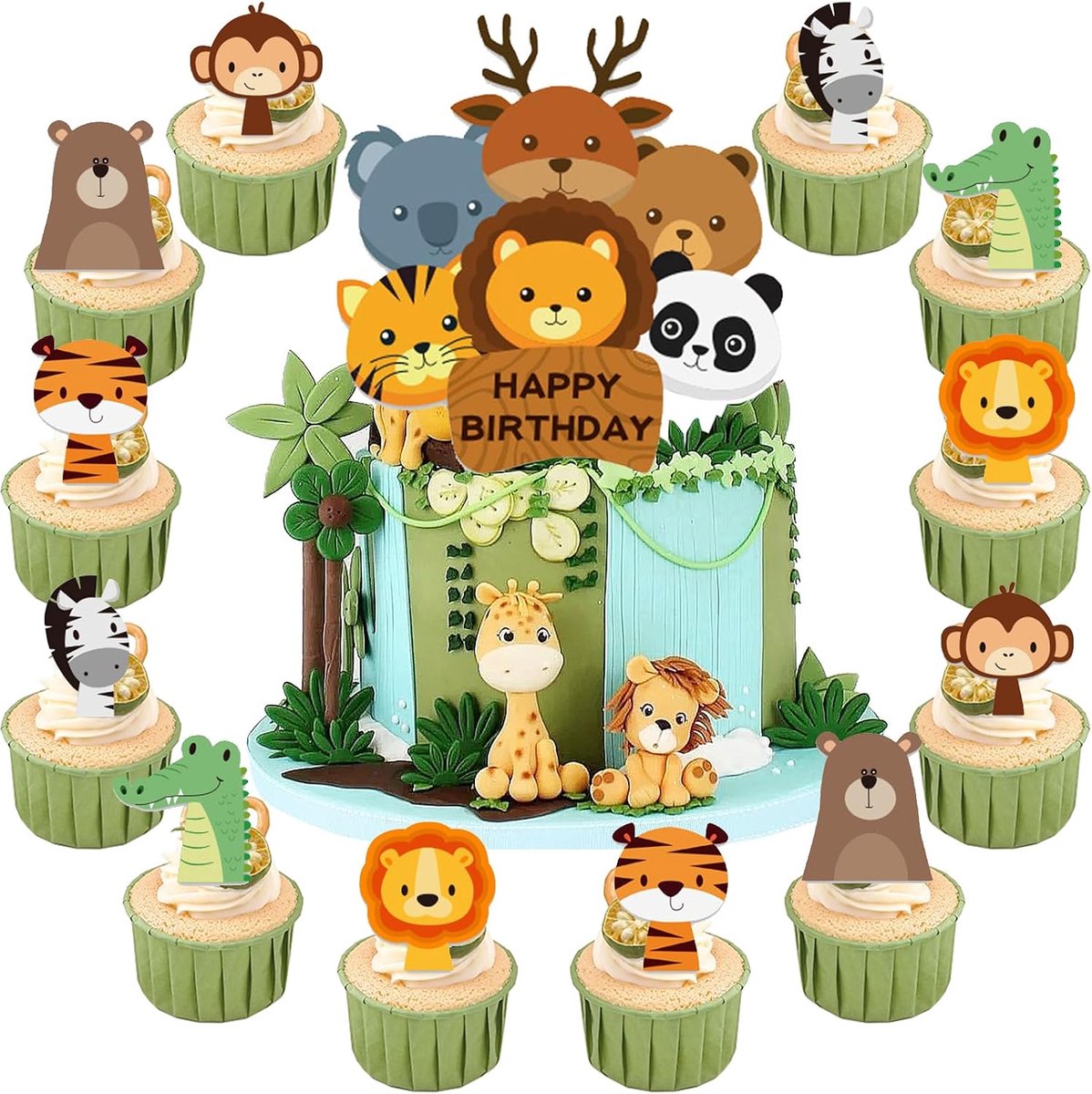 Zoo Dier Cupcake Toppers Verjaardag Party Cake Decoratie Supplies