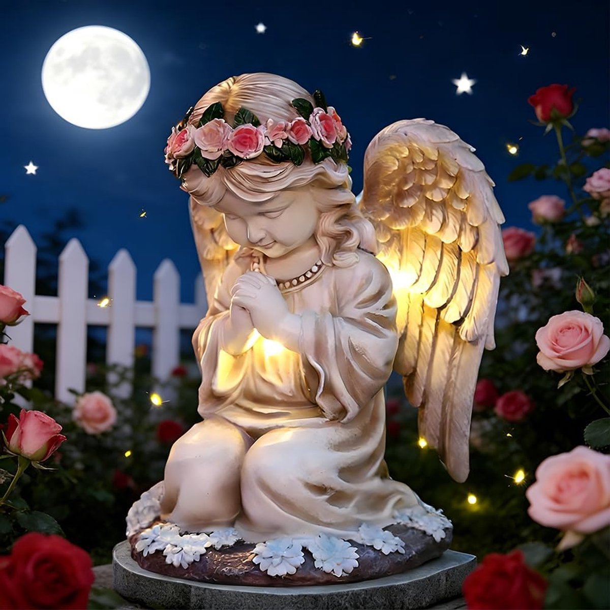 tuinfiguren, 20,5 cm, engel op zonne-energie, tuinbeelden, led FairyEngel figuur, tuinfiguren voor buiten, weerbestendig, engel, tuinbeeld, cadeaus voor buiten, tuin, balkon