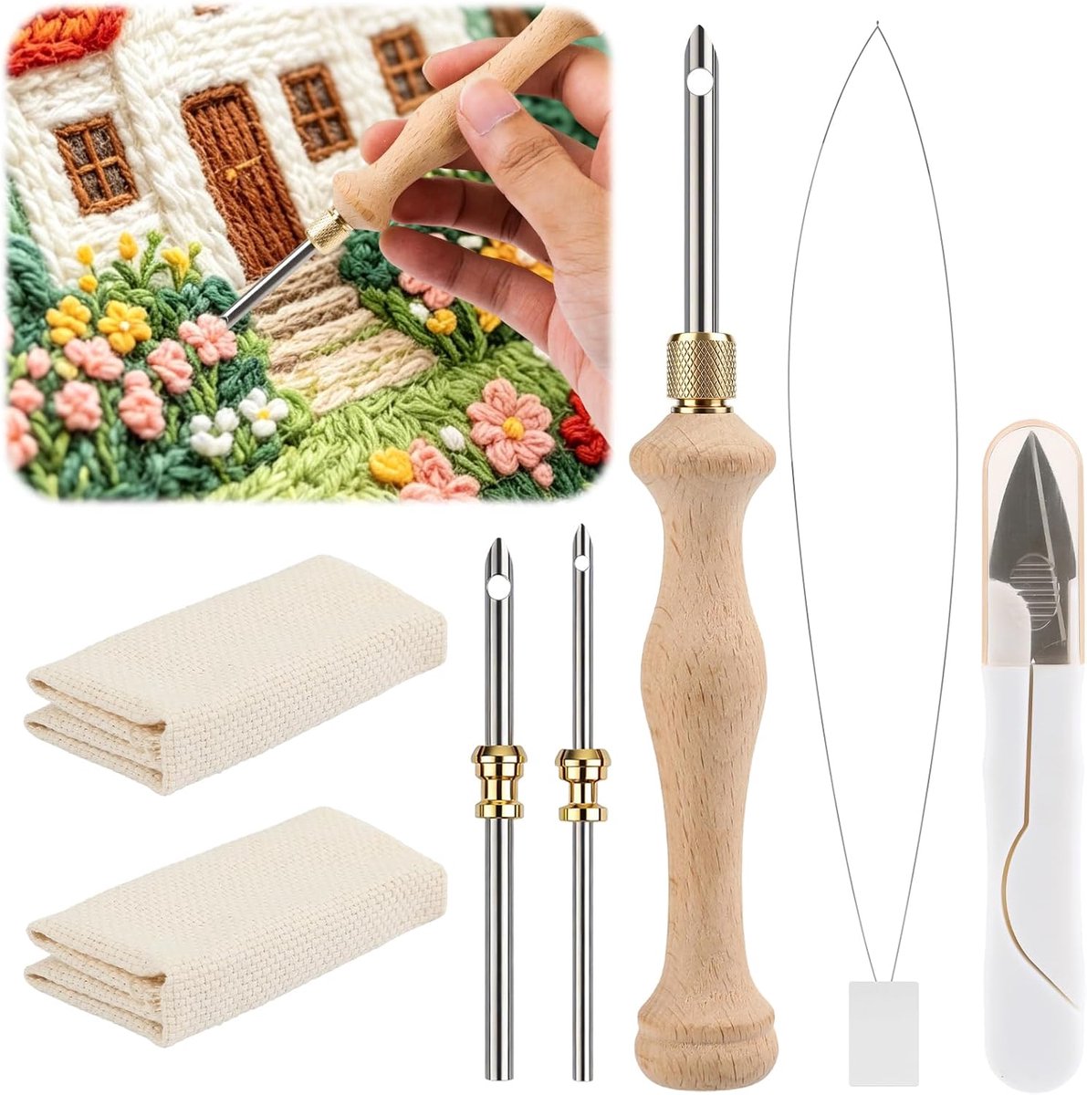 5 mm / 3,5 mm / 2,5 mm ponsnaalden set met ponsnaalddoek schaar