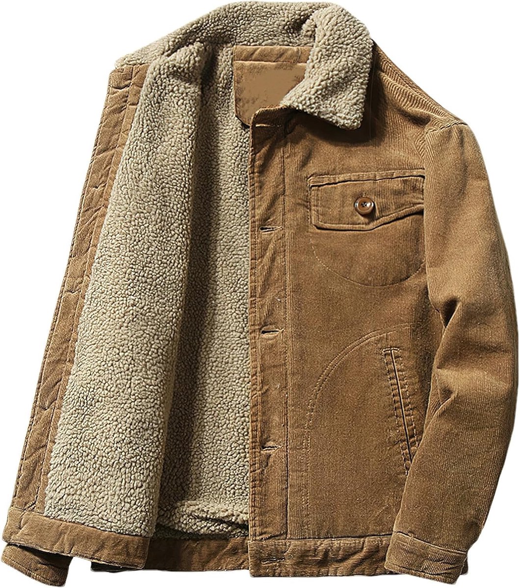 Heren Winter Corduroy Jasje Sherpa Gevoerd Thermaal Trucker Jas
