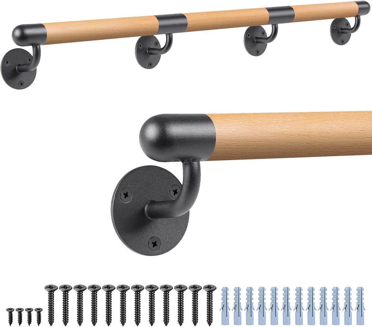 100 Inch Houten Indoor Trap Wandmontage Leuning w/Stevige Metalen