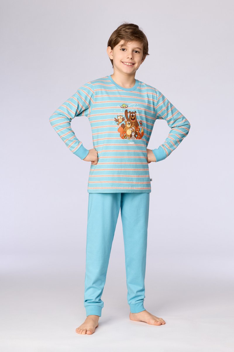 Woody pyjama jongens - blauw gestreept - dierenprint - 262-10-PLC-S/904 - maat 128