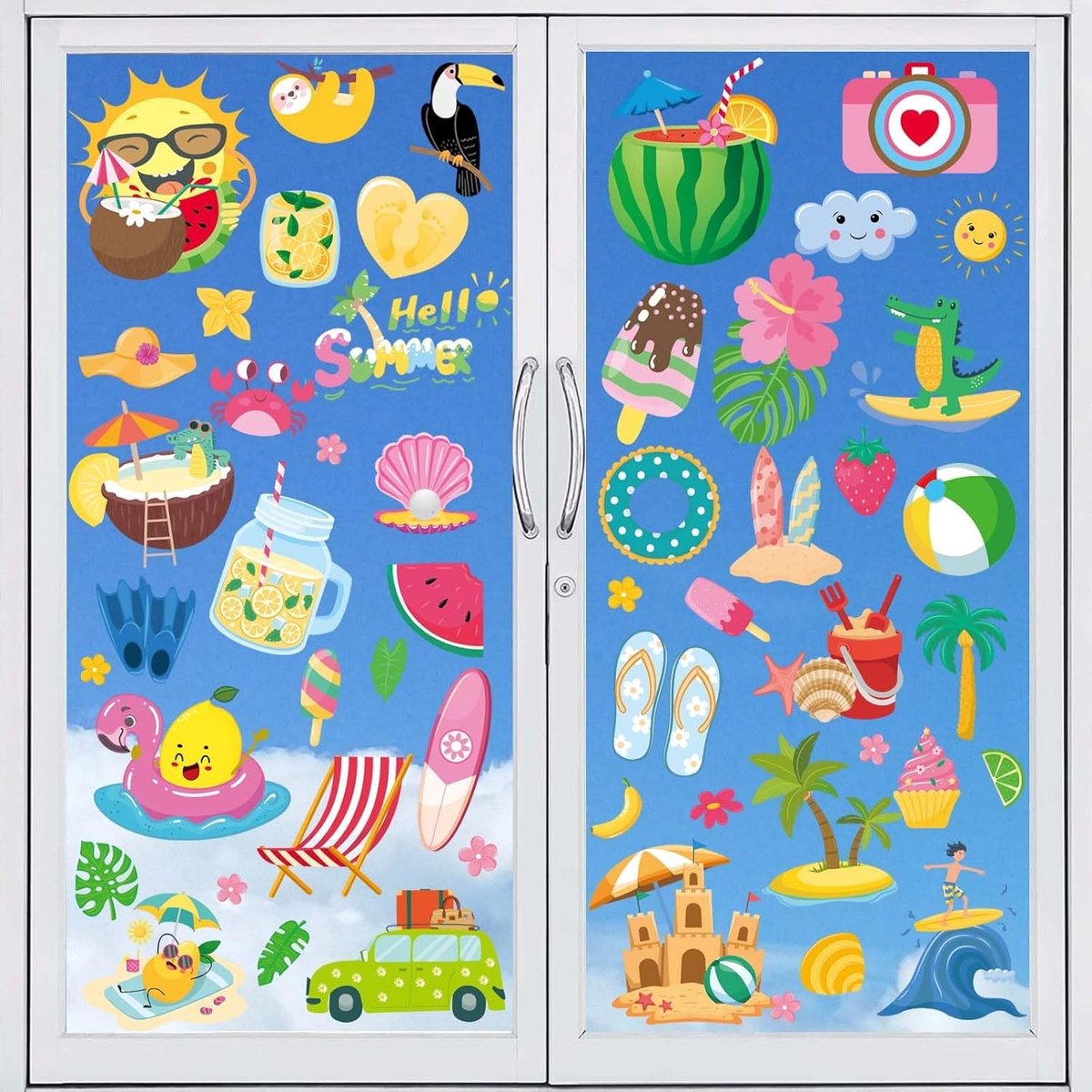 Raamstickers, 63 designs zomerraamafbeeldingen, herbruikbare
