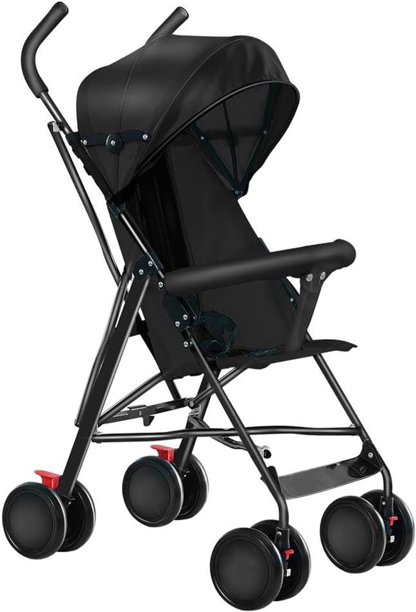 Kinderwagen 4 wielen - Wandelwagen Baby - Veilig Reizen - Compact Opvouwbaar - 45 x 67 x 100 cm - Zwart