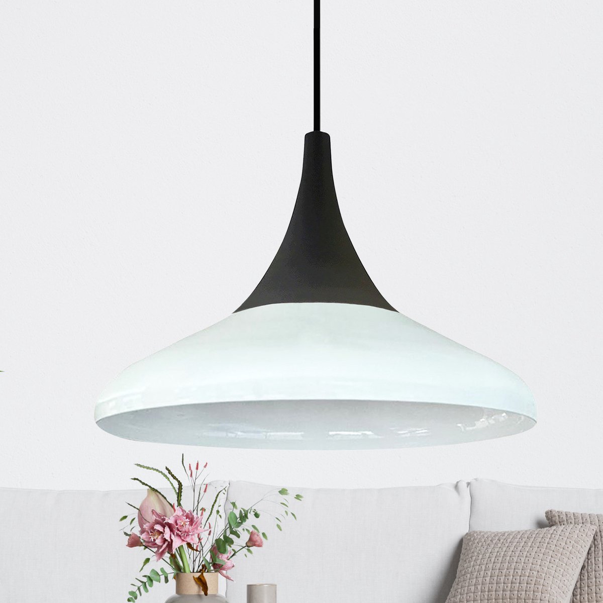 Bamyum Paladin hanglamp, industriële Modern stijl, Ø35 cm, wit metalen lamp