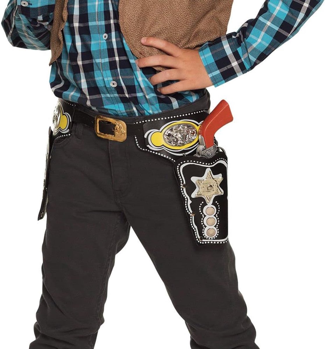 00581 Cowboy halster Double Deputy, zwart, riem met gouden gesp, voor