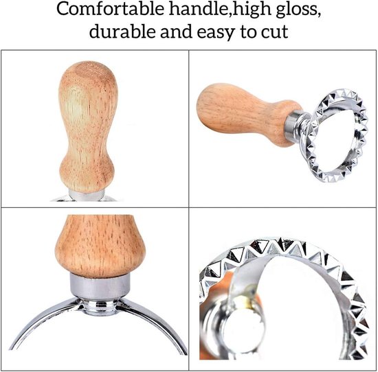 stempelset 4 stuks Pasta-maakgereedschap Vierkante Ronde Hart Wiel Maker Vorm met Houten Handvat voor Ravioli Empanadillas Koekjes Dumplings — afbeelding 5