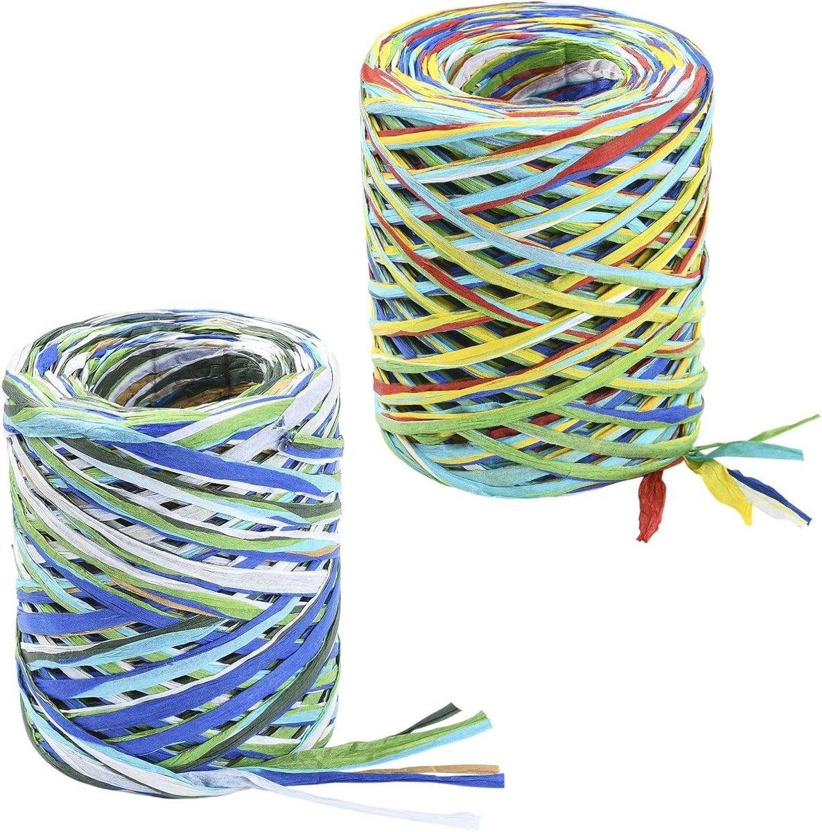 2 Rollen Blauwe Serie Raffia Lint Koord, Segment Gekleurd Verpakking