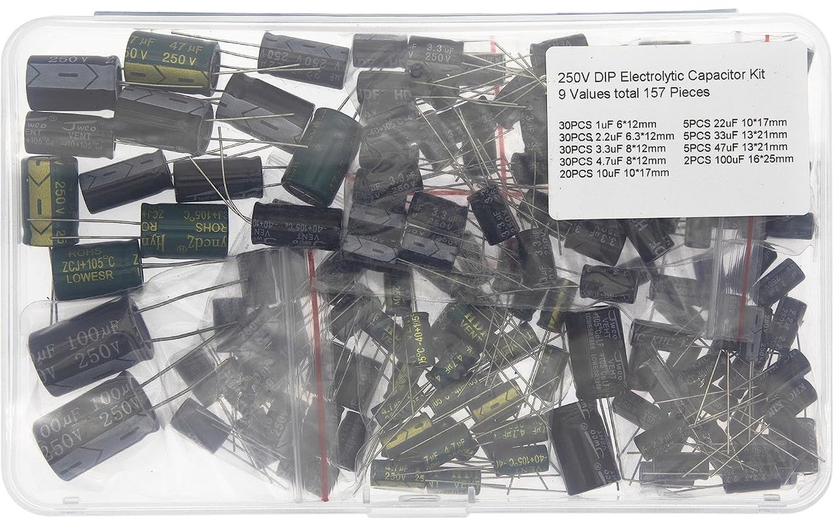 9 totale waarden 157 stuks 250 V Dip elektrolytische condensatorkit