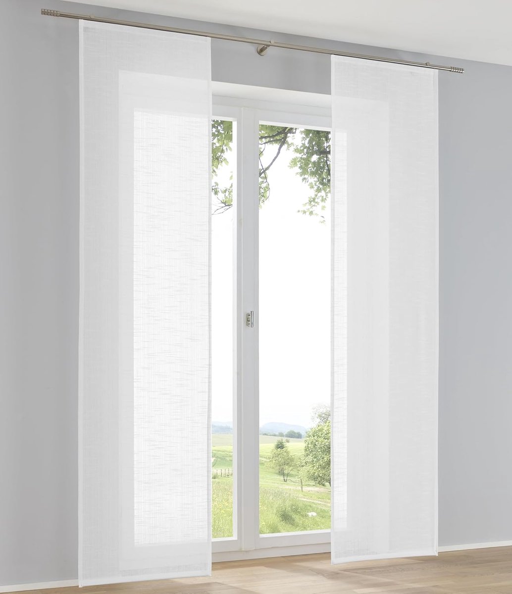 Boston, set van 2 schuifgordijnen, ruimteverdeler, wit, linnenlook