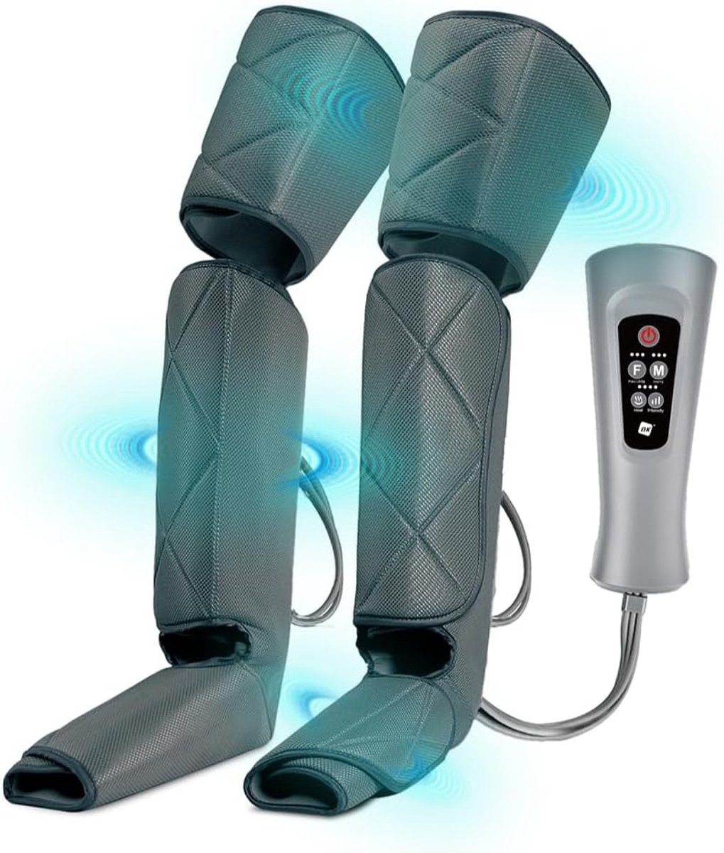 Beenmassageapparaat, 6 volledige en gedeeltelijke massagemodi, 4 intensiteitsniveaus voor elke modus, timer met knoppen, warmtefunctie, luchtcompressie voor spierontspanning