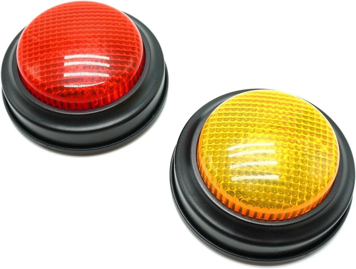 Set van 2 zoemers voor trivia-spellen, antwoordzoemers voor klaslokaal, familievete Jeopardy Buzzer, Game Buzzers met licht en geluid