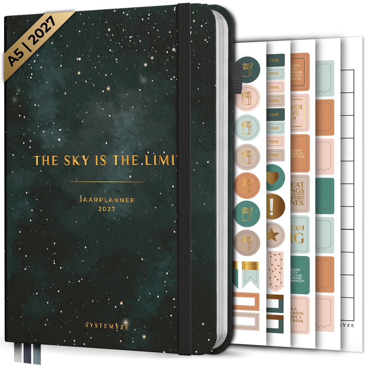 Systemyze Agenda 2027 A5 Hardcover - Weekplanner - Maandplanner - Planner - Jaarplanner 2027 - Habit Tracker - 170 Stickers - Sky
