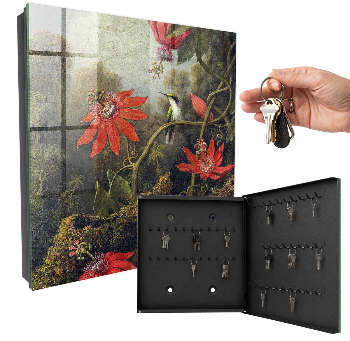 WallMuralia - Sleutelkast - 30x30x5 cm - met 50 haken - Het Exotische Van De Natuur Design Sleutelkastje - Groente Sleutelbox - Rechtsopenend - Zwart interieur