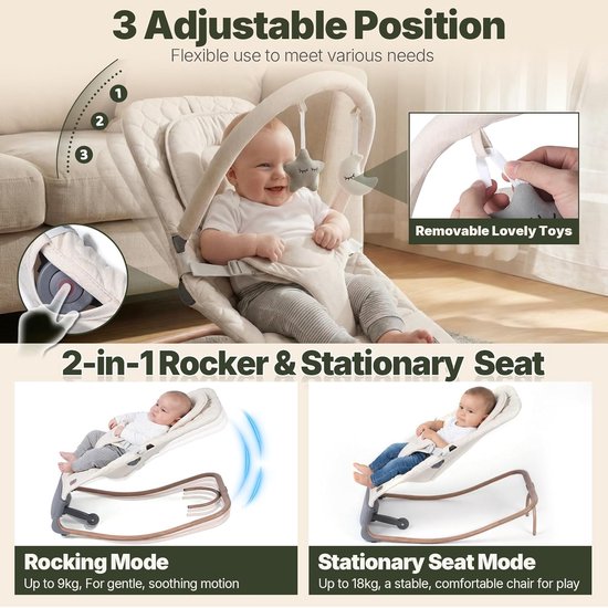Elektrische Baby Schommel - Verstelbare Wieg - Baby Kalmeren - Touchscreen Bediening - 0 tot 18 kg - Wit — afbeelding 4