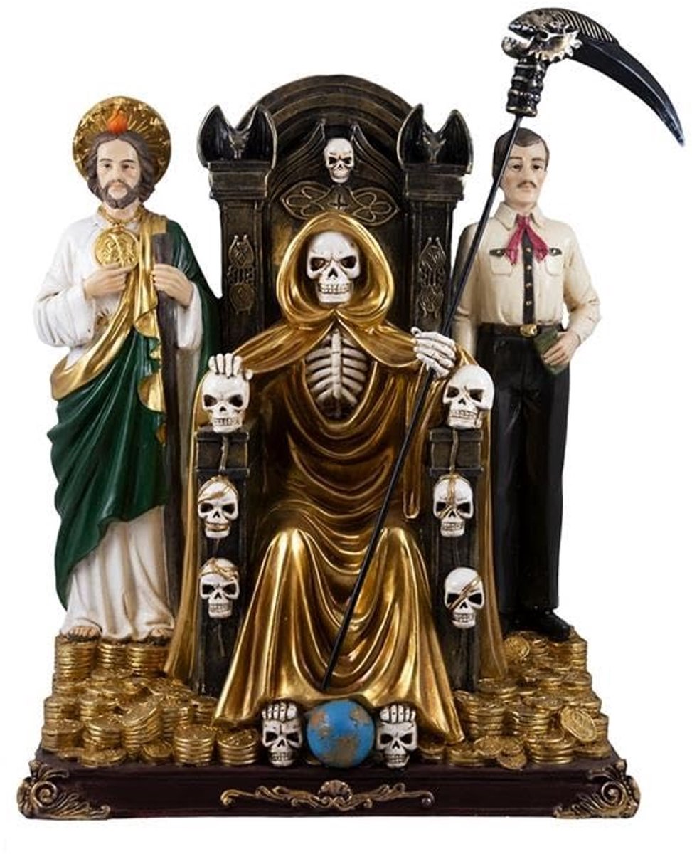 SnelShoppen - Figuur van de Heilige Dood met Judas Tadeo en Jezus Malverde - Decoratie 30 x 17 x 35 cm voor Thuis, Tuin of Feest