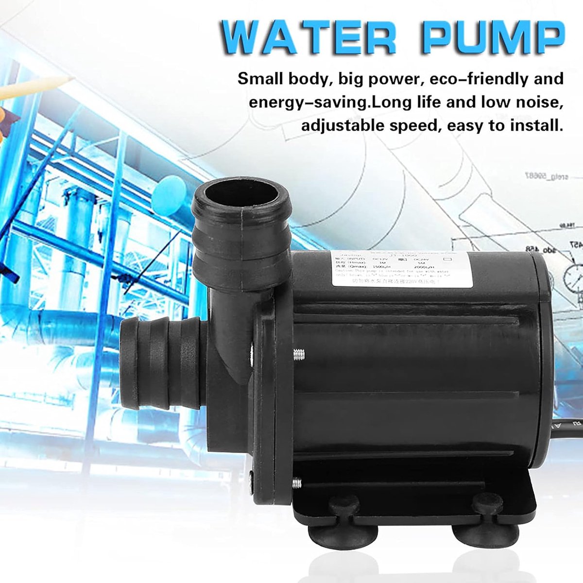 SnelShoppen - Garosa Waterpomp DC 12V Borstelloze Micro Pomp, 1500L/H, Compact en Stil, Voor Aquarium, Fonteinen, Tuin, 20mm Aansluiting