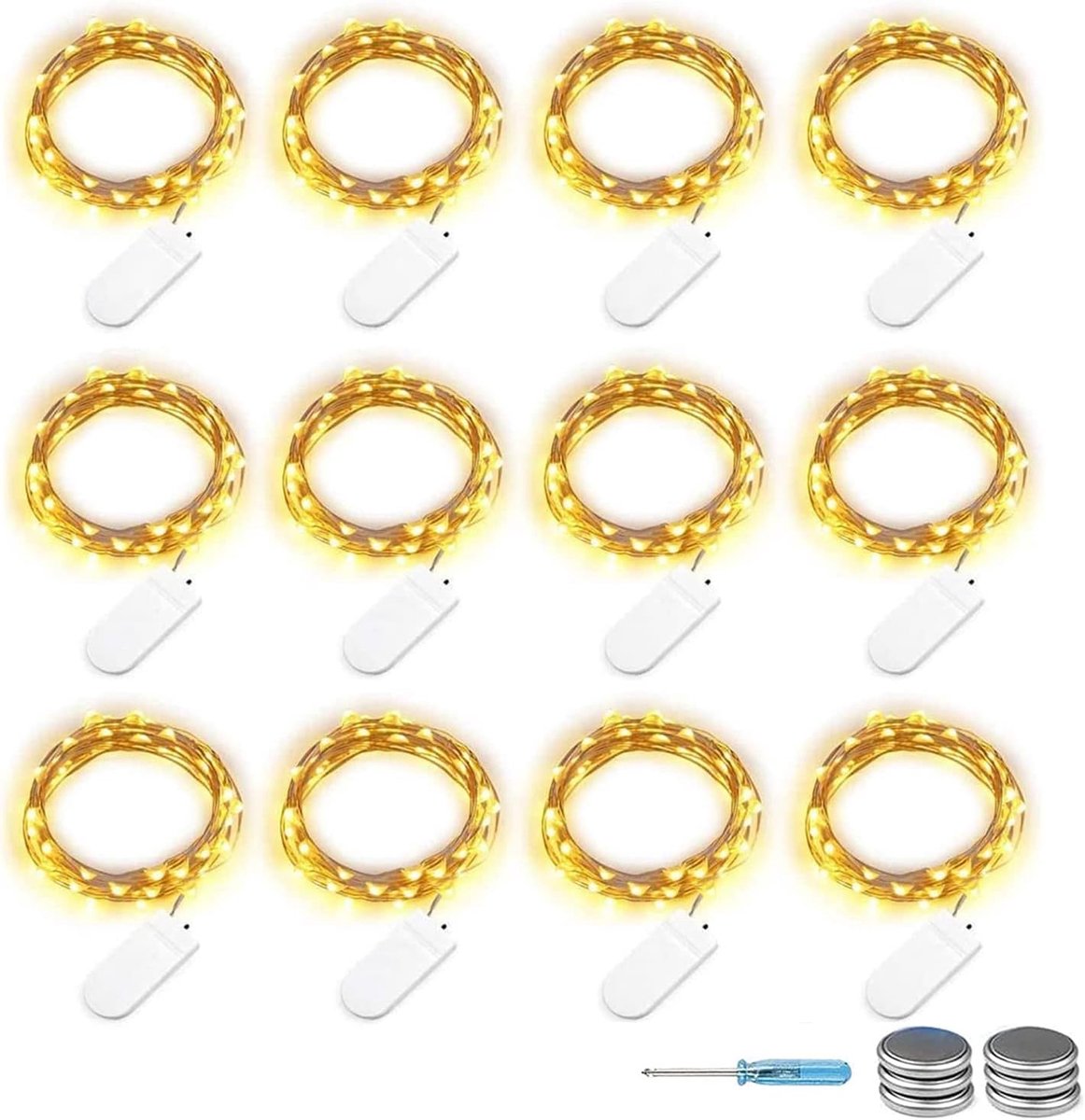 SnelShoppen - Pack van 12 30 LED Batterij Aangedreven Micro Fairy Lights, 3M Koper Draad Fairy Lights, Waterdicht, Warm Wit voor DIY Kerst, Bruiloft,