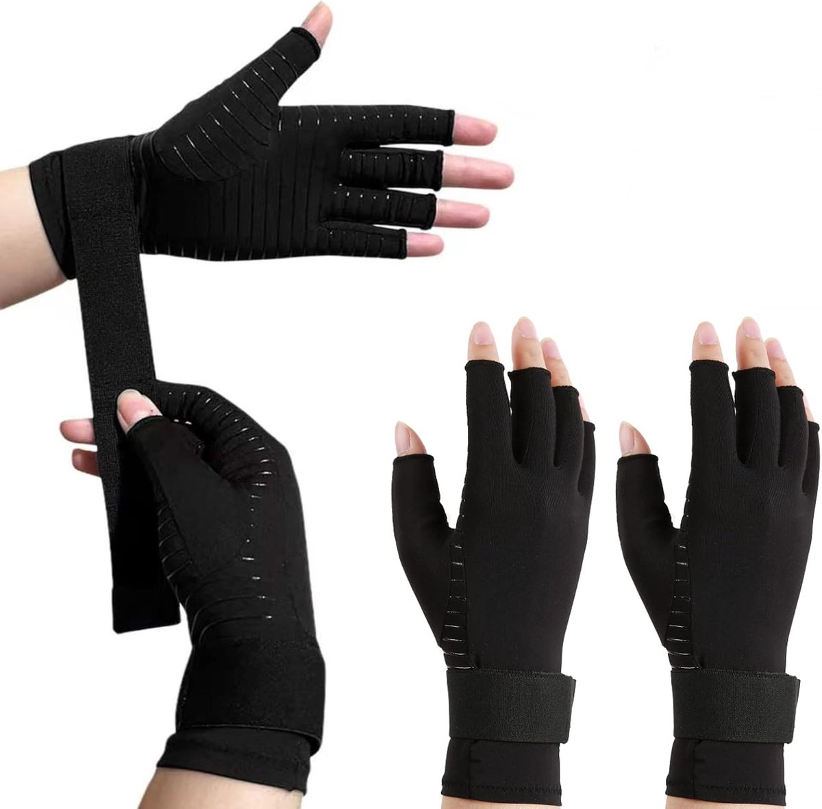 SnelShoppen - 2 Paar Polssteun Karpale Tunnel Handschoenen Koper Compressie Handschoenen Artrose Winter, Polsband Tendinitis Raynaud Syndroom (L - XL)