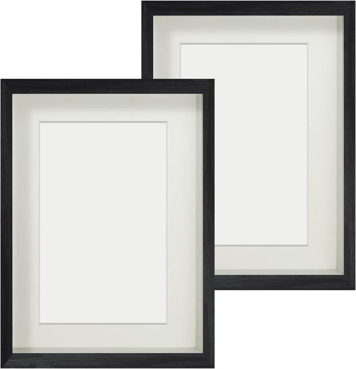SnelShoppen - 2 x 3D Fotolijsten A4 (21 x 29,7 cm), Echt Glas, 3D Fotolijst voor Vulling, 3 cm Diepe Objectlijst met Beige Passe-partout, Geschikt voo