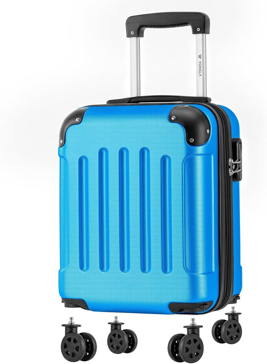 SnelShoppen - Cabin Luggage Koffer met 4 Swivel Wielen 360°, Hard Schaal, Combinatieslot, Uittrekbare Handgreep, Blauw, YS2 voor Reizen en Vakanties