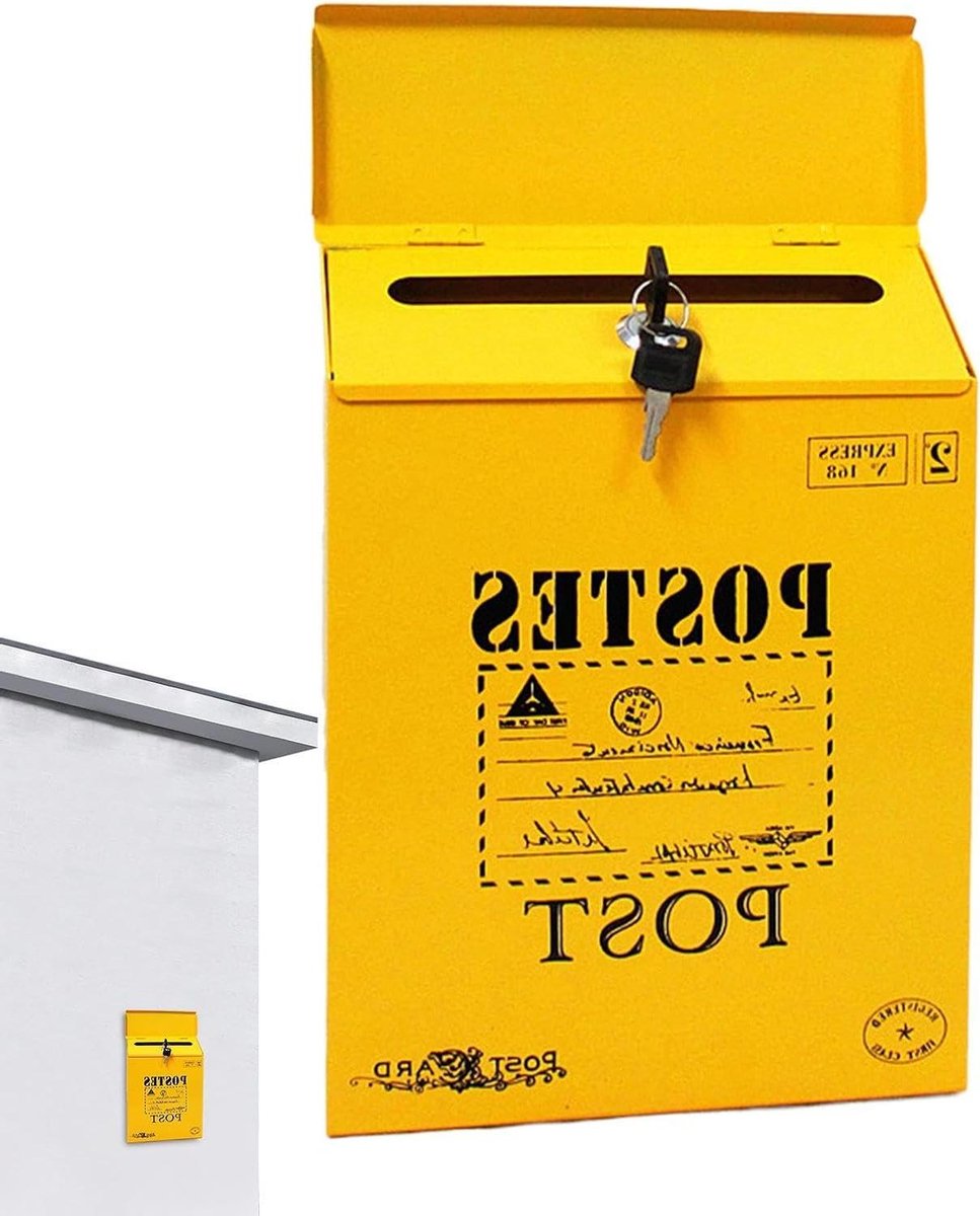 Muurbrievenbus - Afsluitbare Postbus - Post Veilig Ontvangen - Roestwerend IJzer - 30x23x6cm - Geel