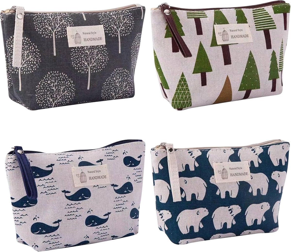 SnelShoppen - 4 Stuks Multifunctionele Canvas Reis Cosmetica Tas met Rits voor Dames en Meisjes - Lichtgewicht en Ruim voor Schoonheidsproducten tijde