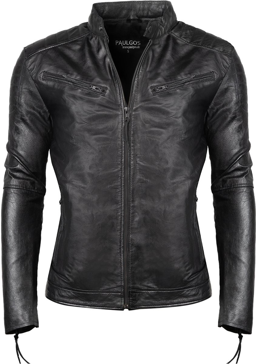 PAULGOS Heren Leren Jas, Echt Leren Jas, Tussenjas, Modieus in 5 Kleuren, Maten S-7XL, Model 2
