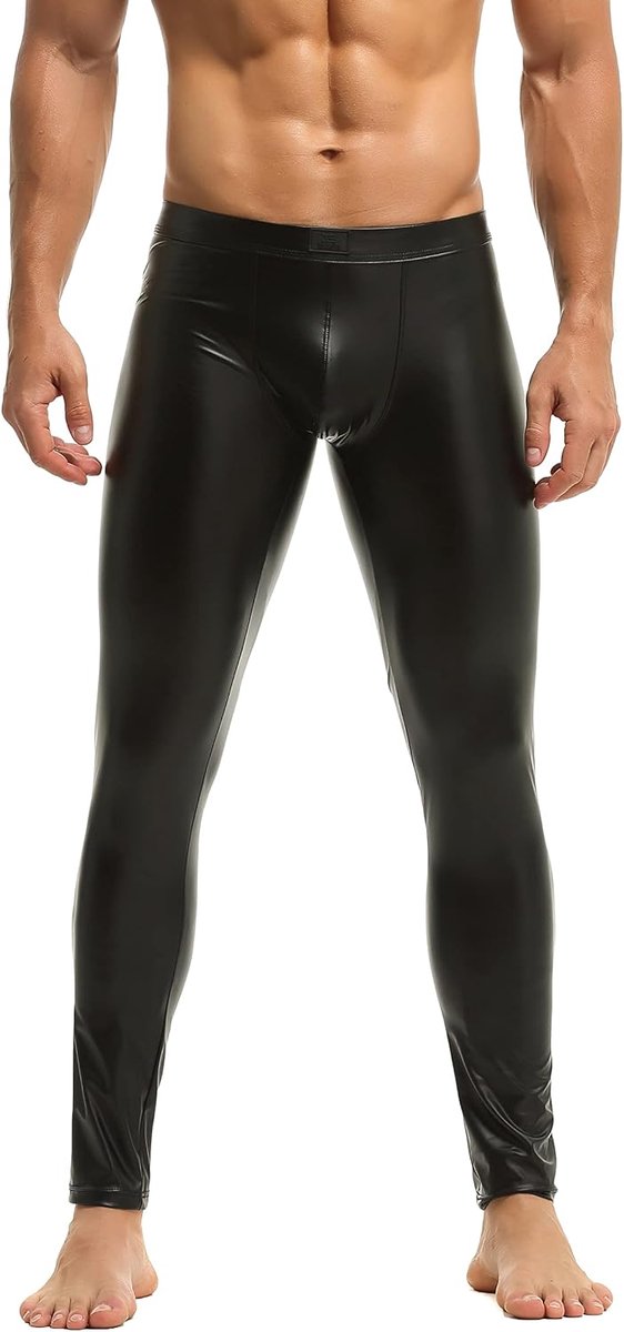Leggings voor heren, in zwart mat kunstleer, nauwsluitende broek