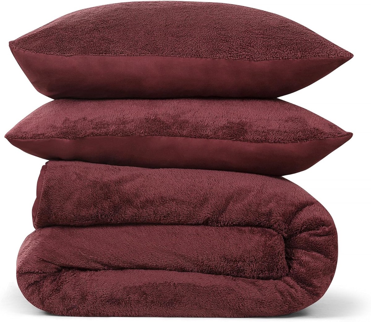 SnelShoppen - Duvet Cover Teddy Fleece 240x220 cm - Soft & Skin Friendly - Burgundy - Luxe Dekbedovertrek met 2 Kussenslopen voor een Warm en Comforta