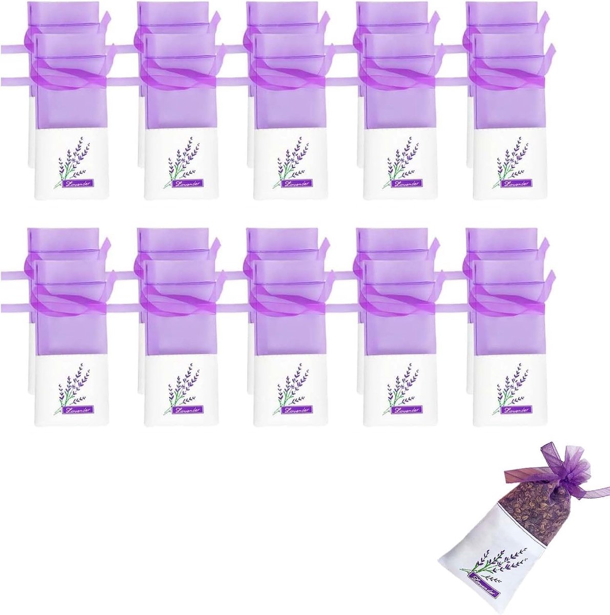 SnelShoppen - Lavendel Geurzakjes 20 Stuks - Lege Lavendel Geurzakjes 7 x 16 cm - Herbruikbare Kruidenzakjes met Trekkoord - Lavendelzakjes voor Kast,