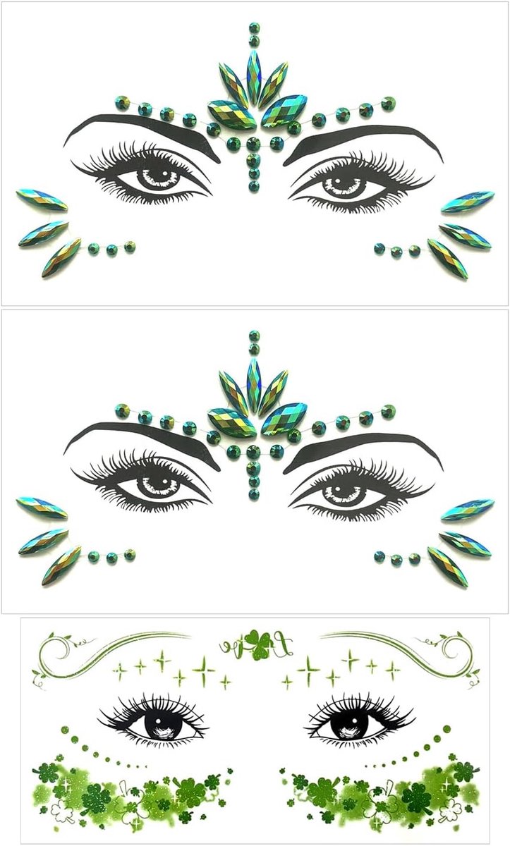 2 stuks strass-gezicht en glitter roze gezicht, glanzend gezichtsveld, tijdelijke tattoo-patch en make-up ornamenten.
