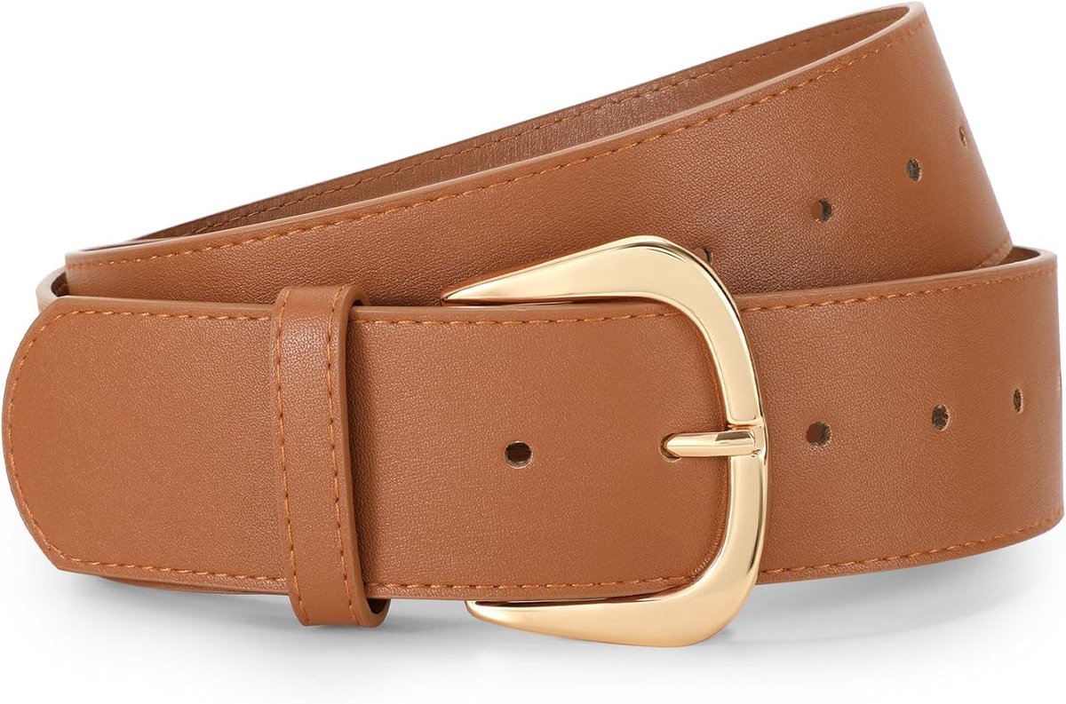 Brede riem voor damesjurken, leren riem met gouden gesp, 4,8 cm