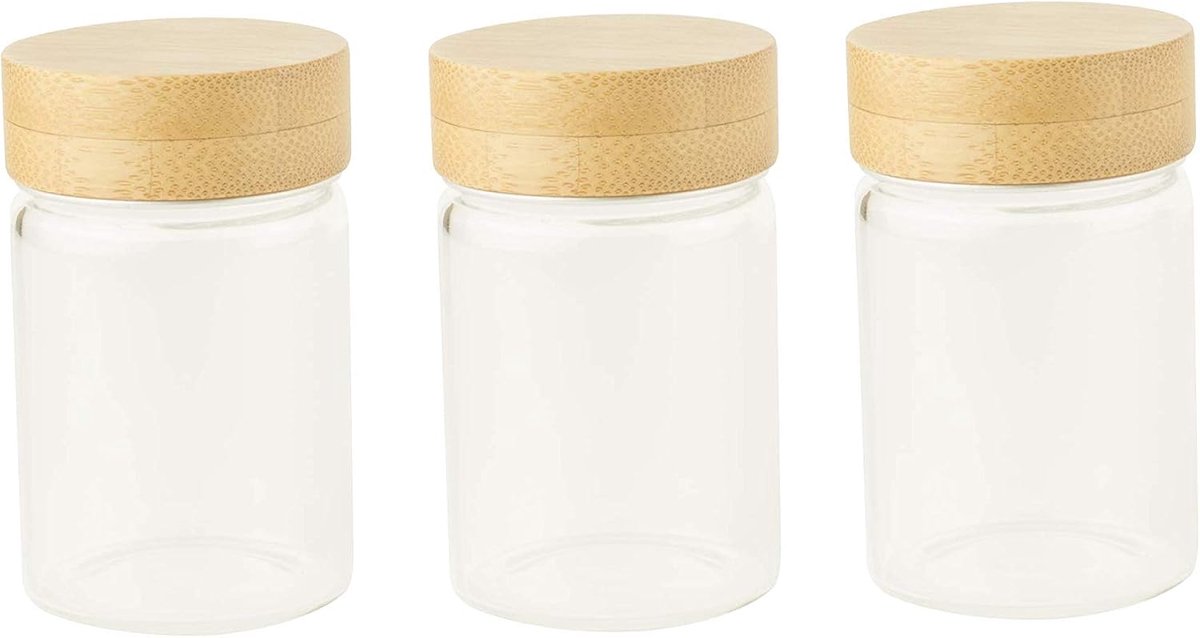 Glazen potjes 75ml - borosilicaatglas - met bamboedeksel - ideaal voor kruiden - ShopVlot