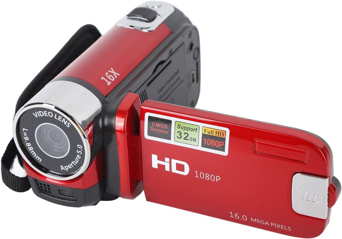 SnelShoppen - Video Camera Camcorder 48MP met 16X Digitale Zoom, 2.7 Inch Rotatiescherm, Flag Camera Recorder voor Kinderen en Peuters (Rood)