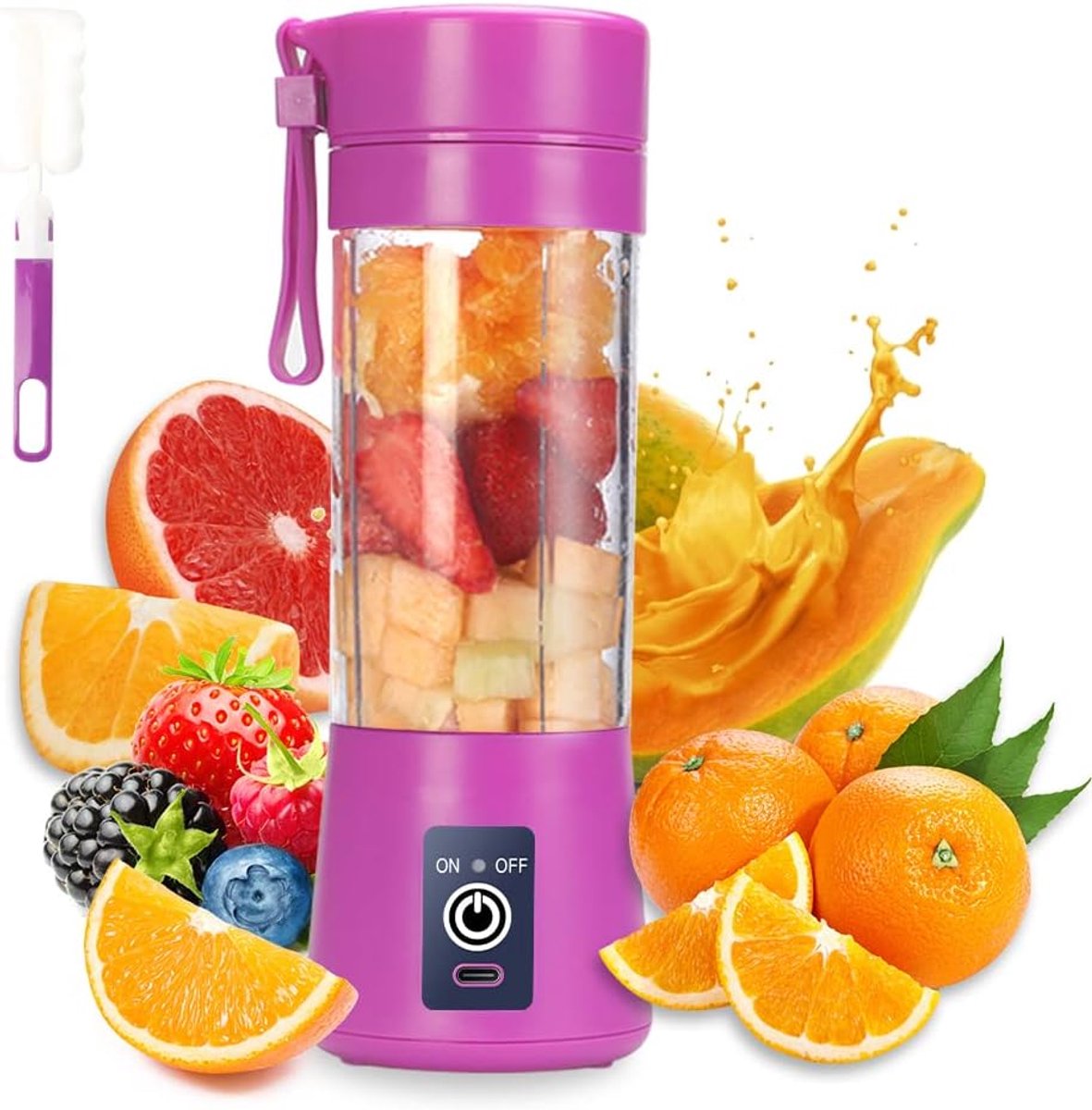 Smoothie Maker, elektrische USB-sapcentrifuge, draagbare mini-mixer voor shakes en smoothies, sap, 380 ml, zes mesjes ideaal voor het mengen (lPurper)
