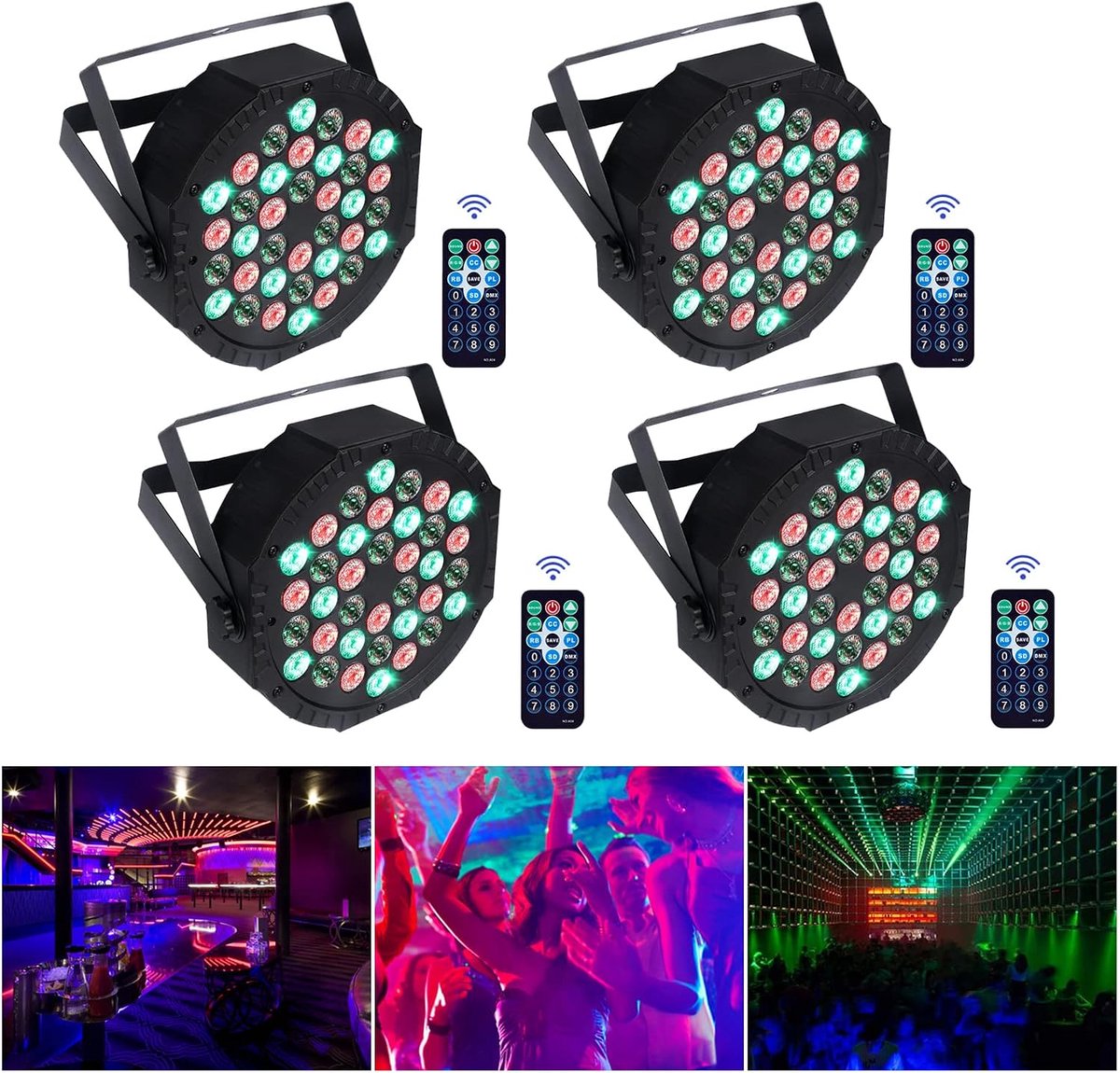 4 stuks Led Par Spotlight 36 Led 72W discolicht partylicht Rgb Dmx512